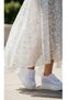White Satin Floral Lace Wedge Heel Evening Dress Wedding Dress Shoes 9cm - 6