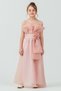 Girl's Stretchy Gipe Back Floral and Ribbon Stylish Organza Evening Dress M00800 Pudra