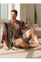 Men's Kimono Set with Leopard Pattern – 3-Piece Viscose Set (Bathrobe + Trousers + Shorts) - 6