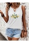 Women's White Printed Half V-Neck Sleeveless Regular Fit Comfortable T-Shirt - 4