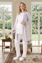 New Season Ecru Maternity Patterned Summer Shawl Collar Buttoned Short Sleeve Dressing Gown Pajama Set - 3