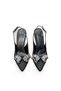 Women's Stiletto Black Satin Pointed Toe Medium Heel Stone Buckle New Season F6176 - 5