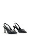 Women's Stiletto Black Satin Pointed Toe Medium Heel Stone Buckle New Season F6176 - 6