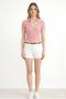 Women's Black Ribbed Polo Neck Short Sleeve Knitted T-Shirt - Slim Fit Blouse with Contrast Stripes - 2