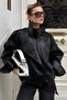 Women's Zr Model High Collar Zippered Leather Jacket - New Season Black Oversize Jacket