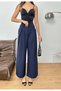 New Season Woven Fabric Front Detail Bridged Buttoned Wide Leg Palazzo Pants