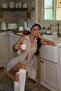 Beige Debra Striped Shirt Collar Linen Suit with Mini Skirt Ate-4690 - 2