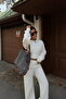 White Zippered Crop Top Wide Leg Pants Knitwear Set Ate-3736 - 3