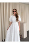 White 100% Cotton Open Back Eyelet Embroidery Dress - 8235 - 5