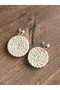Wicker Handmade Round Cream Earrings - 2