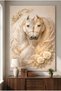 Embossed Look Double Horse Painting – Decorative Canvas Wall Painting with Gold Detail - 2