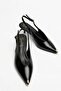 Black Wrinkled Patent Leather Kitten Heel Shoes with Gold Toe Detail - 3
