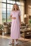 New Season Powder Maternity Summer Shawl Collar Full Length Striped Bow Detailed Buttoned Dressing Gown Nightgown Set - 8