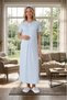New Season Blue Maternity Summer Shawl Collar Full Length Striped Bow Detailed Buttoned Dressing Gown Nightgown Set - 8
