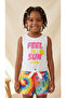 Girl's White Tank Top and Tie-Dye Shorts Summer 2-Piece Set