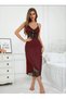 Women's Lace Long Burgundy Nightgown V-Neck, Asymmetrical Lace, Comfortable Fit, Soft Textured Single Vanus - 2