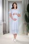 New Season Blue Short Sleeve Buttoned Design Scallop Linen Summer 100% Cotton Maternity Nightgown