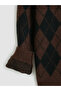 Brown bicycle collar baklava patterned men's knit sweater - 3