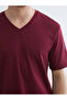 Burgundy V-Neck Combed Cotton Men's T-Shirt - 4