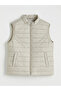 Beige Standard Fit Stand Collar Men's Puffer Vest