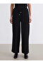 Black Elastic Waist Wide Leg Women's Trousers - 4
