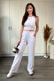 Ruffled Crop Crew Neck White Pants Set - 7