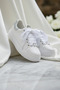 White Silver Heel Detailed Evening Dress Sports Bridal Shoes, Flat Sole Wedding Dress Shoes