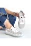 Women's White Genuine Leather Perforated Design Sneakers - Otja - 5