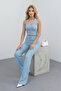 Women's Bubble Fabric Halter Neck Textured Crop Top and Wide Leg Pants Two-Piece Set - 3005 - 3