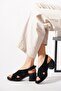 Ferteye cross-band genuine leather women's heeled sandals black suede - 2