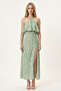 Halter Neck Slit Patterned Long Dress - 1019