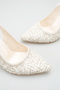 Women's Pointed Toe Pearl Detailed Elegant Champagne Heel Open Back Bridal Wedding Shoes 8cm - 5
