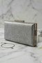 Women's Silver and Anthracite Glitter Portfolio Evening Dress Clutch Bag - Chain Strap Evening Bag Mlu8001
