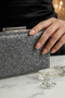 Women's Silver and Anthracite Glitter Portfolio Evening Dress Clutch Bag - Chain Strap Evening Bag Mlu8001 - 2
