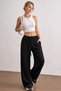Women's Black Gofre Breathable Fabric Summer Loose Spanish Flare High Waist Casual Loose Pantalon