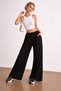 Women's Black Gofre Breathable Fabric Summer Loose Spanish Flare High Waist Casual Loose Pantalon - 2