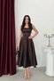 Brown Square Neck Strap Belted Satin Midi Evening Dress