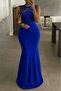 Women's Shoulder Multi-Strap Front Stone Embroidered Fish Cut Janjan Crepe Maxi Length Dress - 3