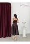 Brown Square Neck Strap Belted Satin Midi Evening Dress - 7