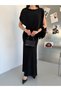 Black Shawl Design Long Dress - 4