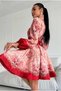 Linen Fabric Model Dress with Button Detail - Belt Included - Red - 3