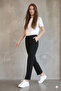 Women's Scuba Straight Cut Black Elasticized Trousers with Pockets - 2