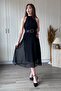Belted Halter Neck Tulle Lined Black Dress - 6