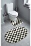 Chess Dama Patterned Latex Non-Slip Base Machine Washable 2-Piece Bohemian Oval Bath Mat 60X100 60X50 - 2