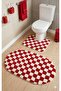 Chess Dama Patterned Latex Non-Slip Base Machine Washable 2-Piece Bohemian Oval Bath Mat 60X100 60X50 - 2