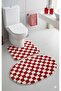 Chess Dama Patterned Latex Non-Slip Base Machine Washable 2-Piece Bohemian Oval Bath Mat 60X100 60X50