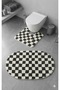 Chess Dama Patterned Latex Non-Slip Base Machine Washable 2-Piece Bohemian Oval Bath Mat 60X100 60X50