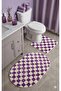 Chess Dama Patterned Latex Non-Slip Base Machine Washable 2-Piece Bohemian Oval Bath Mat 60X100 60X50 - 2