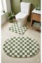 Chess Dama Patterned Latex Non-Slip Base Machine Washable 2-Piece Bohemian Oval Bath Mat 60X100 60X50