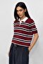 Polo Collar Striped Soft Textured Knitwear - Claret Red - 5